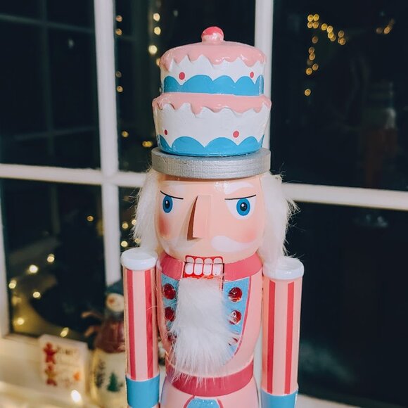 Pink Christmas Nutcracker Soldier Wooden Statue Xmas Decoration Holiday Decor - Picture 2 of 14